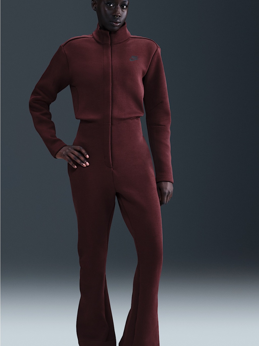 Nike Women's Burgundy Full-Zip Jumpsuit